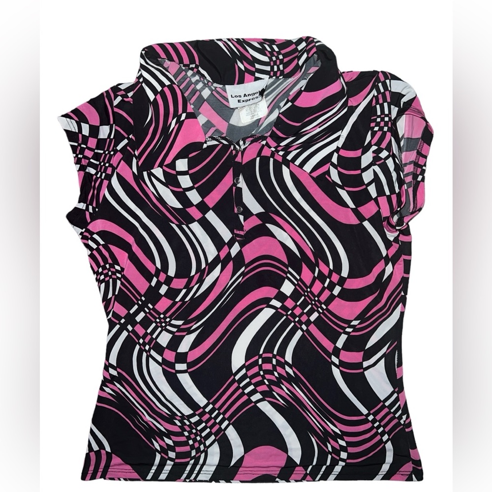 VINTAGE LOS ANGELES EXPRESS | SHORT SLEEVE 1/2 BUTTON FUNKY DESIGN SOFT SHIRT